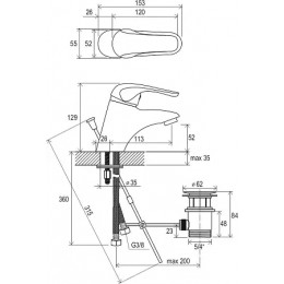 XX Смеситель для умывальника с донным клапаном RS 011.00