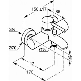 KLUDI BOZZ однорычажный смеситель для ванны и душа DN 15, арт. 386910576