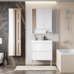 Сканди 70 Тумба Белый матовый/Белый глянец (БЕЗ УМЫВАЛЬНИКА Адриана-70)