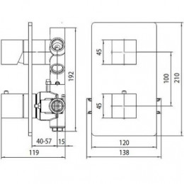 CUBE Термостат для душа, встраиваемый (внешняя часть), БЕЗ ВНУТРЕННЕЙ ЧАСТИ Z00125, с девиаторм 1/2/3/4/5, цвет: черный матовый
