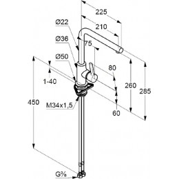 KLUDI L-INE S Однорычажный смеситель для кухни, черный матовый, арт. 408033975