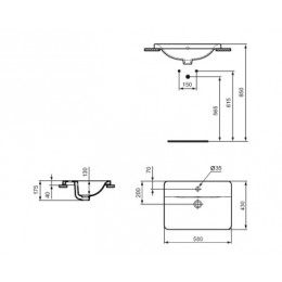 E504401 CONNECT Прямоугольный встраиваемый на столешницу умывальник 58х42 см