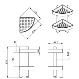 AZ-833-2 Полка угловая двухэтажная, матовый хром