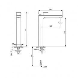 A7114AA EDGE Vessel Однорукоятковый смеситель для умывальника, керамический картридж 25 мм без функции HWTC, без функции CLICK, гибкая подводка G3/8"
