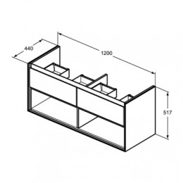 E0829EQ CONNECT AIR Подстолье для умывальника 120 см для подвесного монтажа, с 2-мя ящиками, система плавного закрытия.