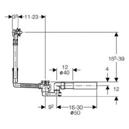 150.520.21.6 Слив-перелив Geberit, d52, длина 26 см, с декоративным комплектом: Глянцевый хром, d=40/50мм