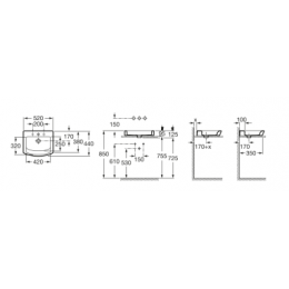 Z_HALL Раковина 520х440х125 мм, накладная, б/перелива, отв.д/смесит.