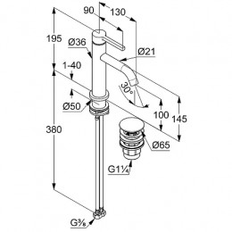 KLUDI NOVA FONTE Pura смес. для умывальника; 100  DN 15; PUSH-OPEN