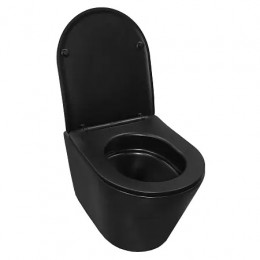 AZ-2480MB Унитаз подвесной VELA (ЧёрныйМатт) системой смыва Tornado, безободковый с сиденьем микролифт 480*360*360mm