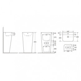FRETTA SQUARE Раковина напольная отдельностоящая прямоугольная. Размер 440х380х835 мм