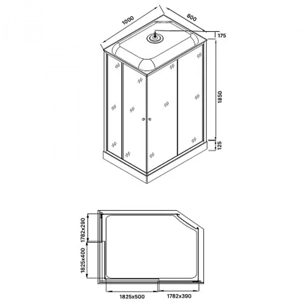 Душевая кабина CS-5180-13R G, 100*80*215 низкая, серая, прямоугольная, стекло 4мм, поддон 13 см