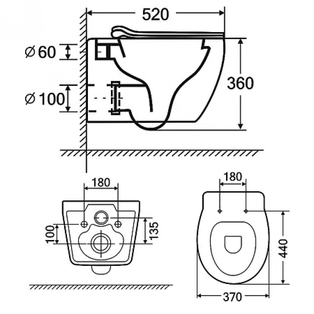 Keras matt black Унитаз подвесной безободковый, с сиденьем микролифт, дюропласт Размер 520*370*360