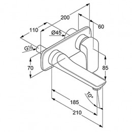 KLUDI AMEO настенный смеситель для умывальника, внешняя монтажная часть, длина излива 185 мм, арт. 412440575