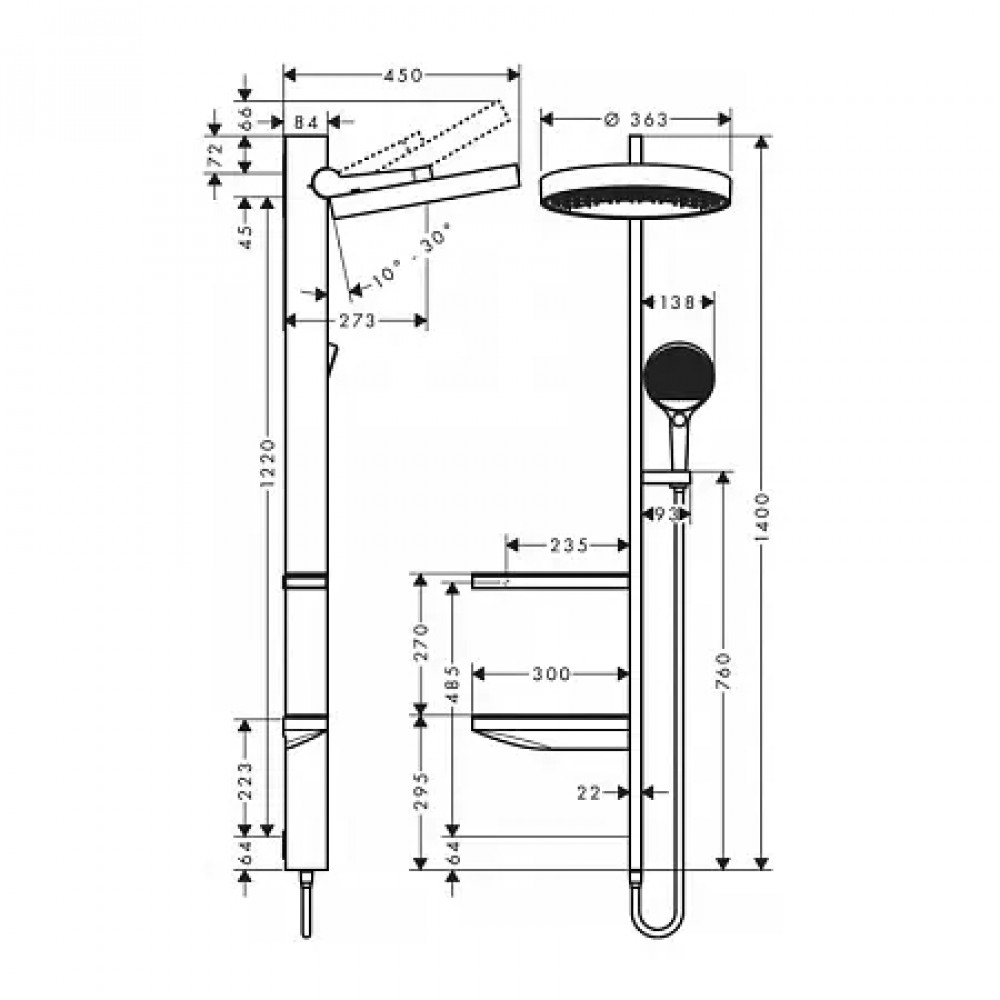 26842700 Rainfinity Showerpipe 360, скрытого монтажа, матовый белый  (нужна СЧ 26840180)