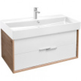 EB1668-E75-J5 VIVIENNE Тумба подвесная для раковины 100 см, корпус дуб давос натуральный, фасад белый блестящий