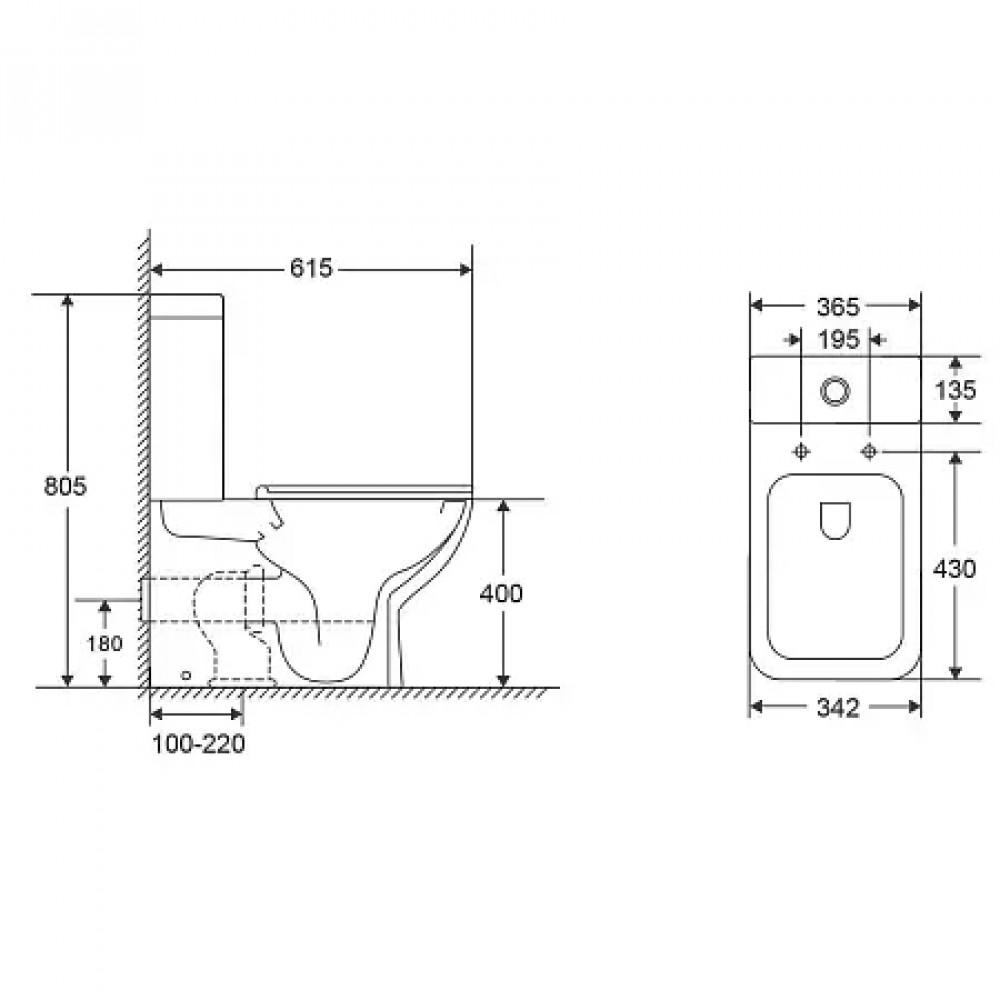 Azario VARO напольный безободковый унитаз в комплекте с сидением ПОЛИПРОПИЛЕН. Размер 615x365x805 мм ( 2 места)