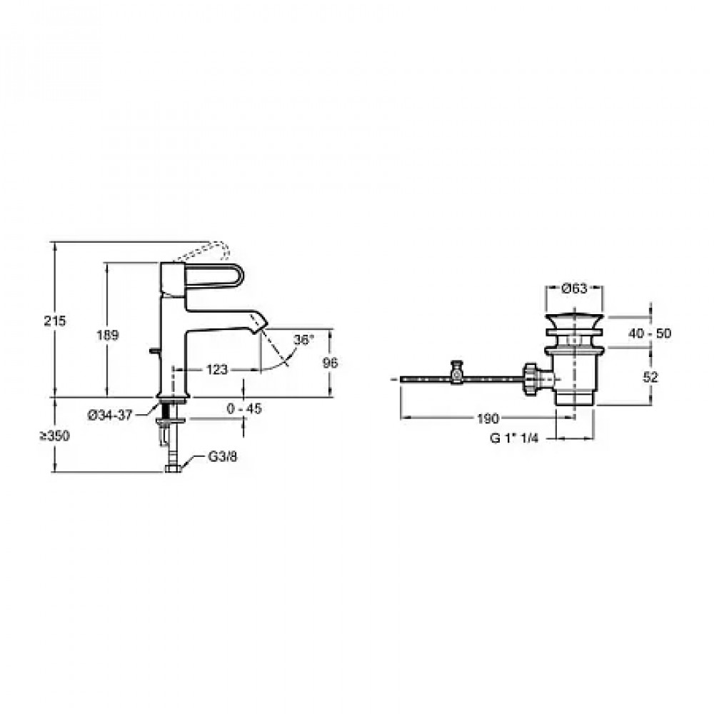 E21028-BL-BL ODEON RG Cмеситель для раковины с дк, корпус черный, ручка черная