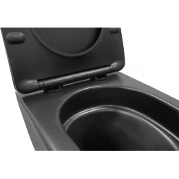 AZ-2480MB Унитаз подвесной VELA (ЧёрныйМатт) системой смыва Tornado, безободковый с сиденьем микролифт 480*360*360mm