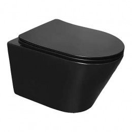 AZ-2480MB Унитаз подвесной VELA (ЧёрныйМатт) системой смыва Tornado, безободковый с сиденьем микролифт 480*360*360mm