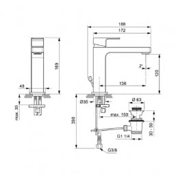 A7106AA EDGE Grande Однорукоятковый смеситель для умывальника, керамический картридж 25 мм без функции HWTC, без функции CLICK
