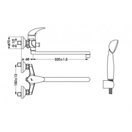 BA005AA ORION Однорукоятковый настенный смеситель для ванны/душа