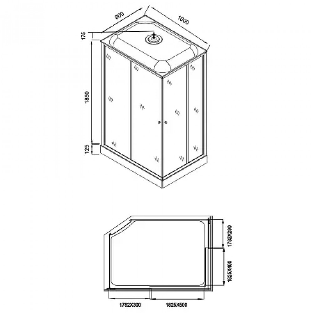 Душевая кабина CS-5180-13L G, 100*80*215 низкая, серая, прямоугольная, стекло 4мм, поддон 13 см
