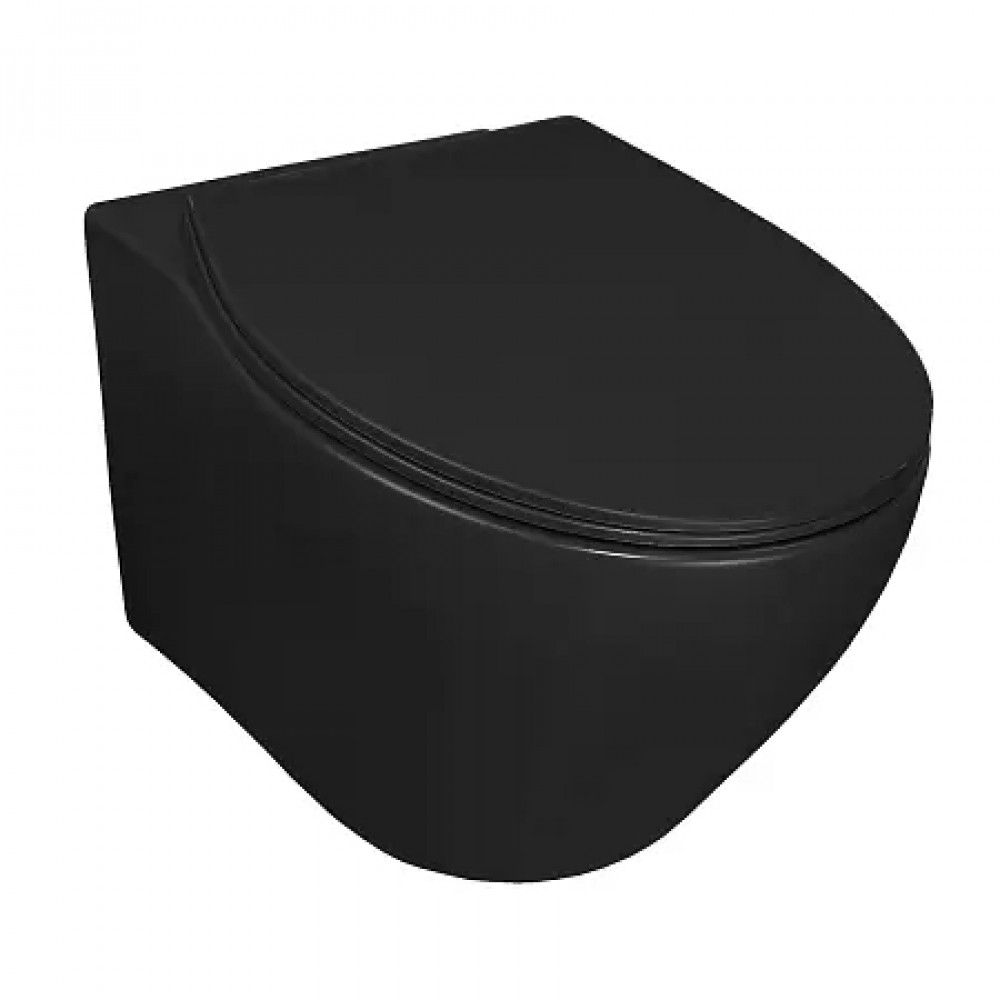 Keras matt black Унитаз подвесной безободковый, с сиденьем микролифт, дюропласт Размер 520*370*360