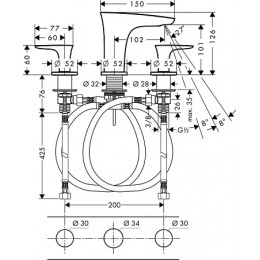 ХХ 15073400 PuraVida Смеситель для раковины, на 3 отверстия