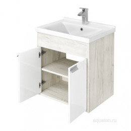 Флай 60 Тумба белый, дуб крафт (БЕЗ УМЫВАЛЬНИКА "Миранда-60")