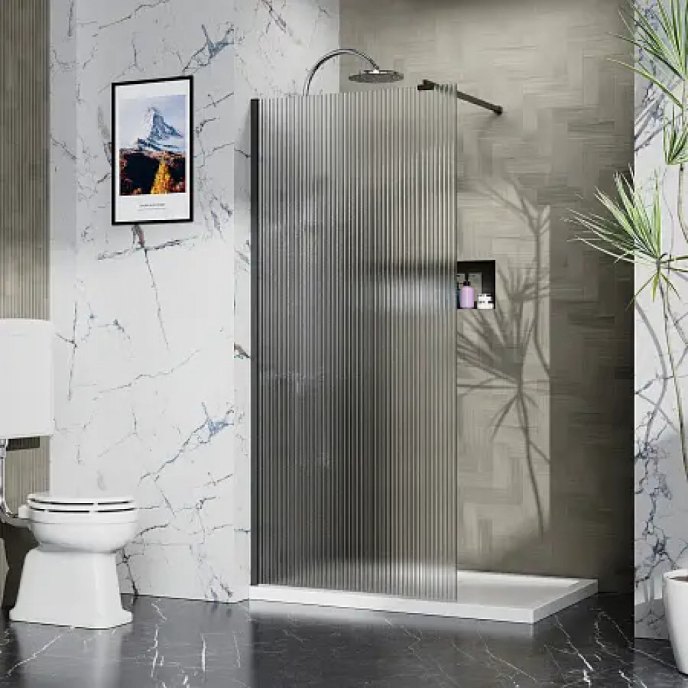 AZ-251-90-MB-CRF Душевая перегородка Walk-in, 90x195-MB-CRF, Рифленое стекло 8 мм, профиль матовый черный