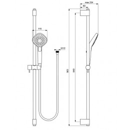 B2238AA IDEALRAIN Душевой гарнитур со штангой EVO DIAMOND L3, диаметр лейки Ø110 мм, количество функций: 3