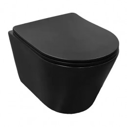 AZ-2480MB Унитаз подвесной VELA (ЧёрныйМатт) системой смыва Tornado, безободковый с сиденьем микролифт 480*360*360mm