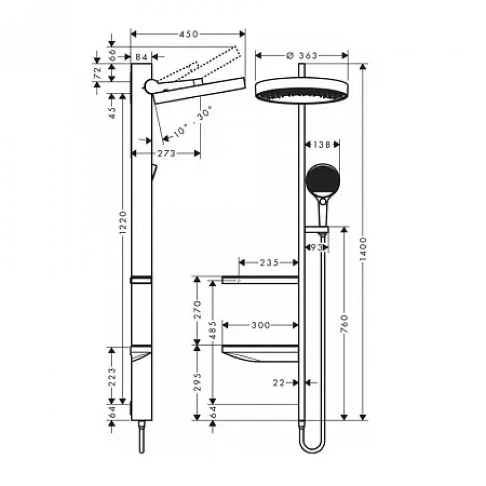 26842000 Rainfinity Showerpipe 360 1jet Душевая система,СМ, хром (нужна СЧ 26840180)