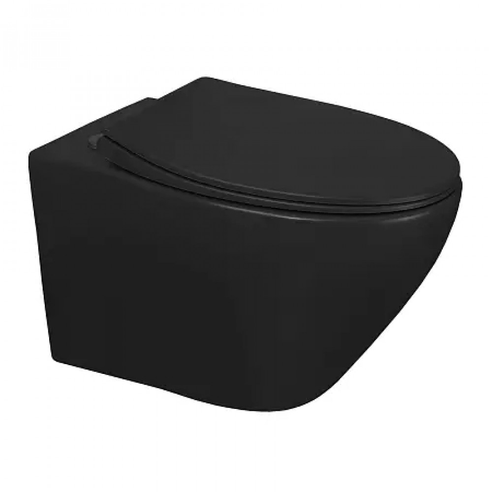Keras matt black Унитаз подвесной безободковый, с сиденьем микролифт, дюропласт Размер 520*370*360