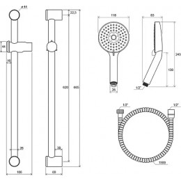 Душевой гарнитур  - шланг 150 см, душевая лейка Flat M (3 функции), держатель (60см) 922.00