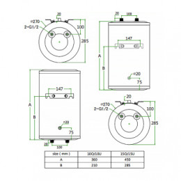 Водонагреватель электрический накопительного типа 15 литров. 1.5 кВт. Вертикальный. Метал. корпус. Модель AZW 15 LUX AZARIO