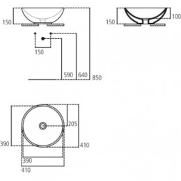 STRADA O раковина-чаша круглая 41x41 см, без отверстия под смеситель, без перелива, с крепежом D570967, с монтажным шаблоном, для установки со смесите