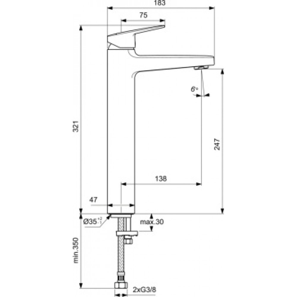 BD236AA CERAPLAN Vessel Смеситель для умывальника без донного клапана, система монтажа EASY-FIX