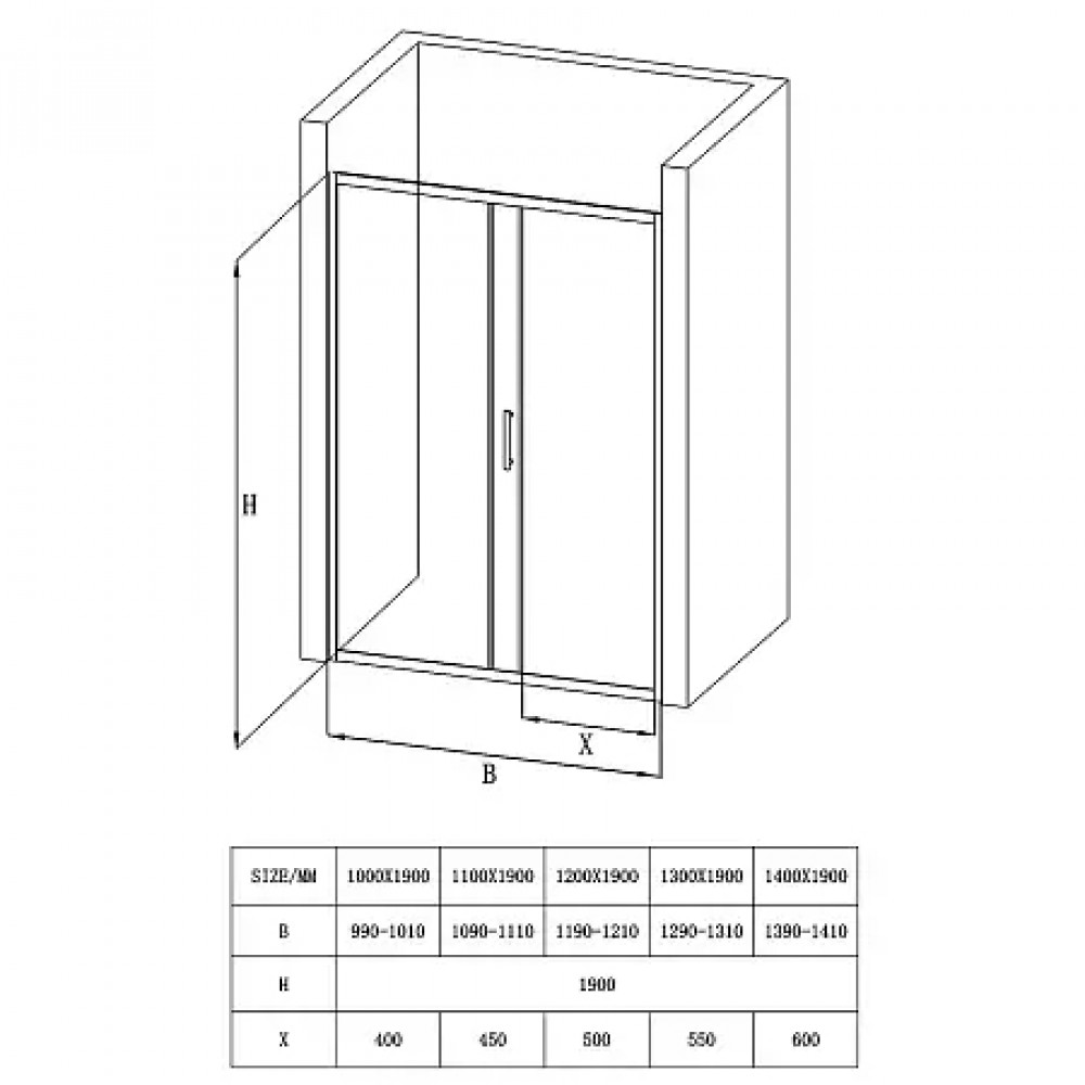 Дверь в нишу, раздвижная CS-AB03GG-130 130x190，профиль серый матовый，6 мм прозрачное стекло
