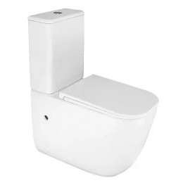 RIANO Унитаз напольный безободковый в комплекте с бачком и сиденьем дюропласт микролифт, смыв ТОРНАДО . Размер 620x355x790 мм (2 места)