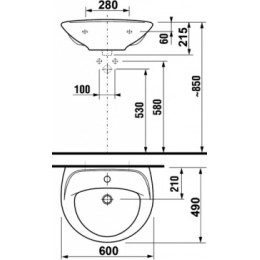 LYRA Раковина 600 мм, уст.компл.