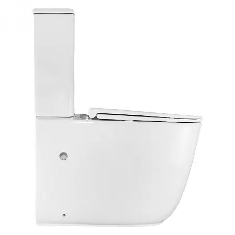 RIANO Унитаз напольный безободковый в комплекте с бачком и сиденьем дюропласт микролифт, смыв ТОРНАДО . Размер 620x355x790 мм (2 места)