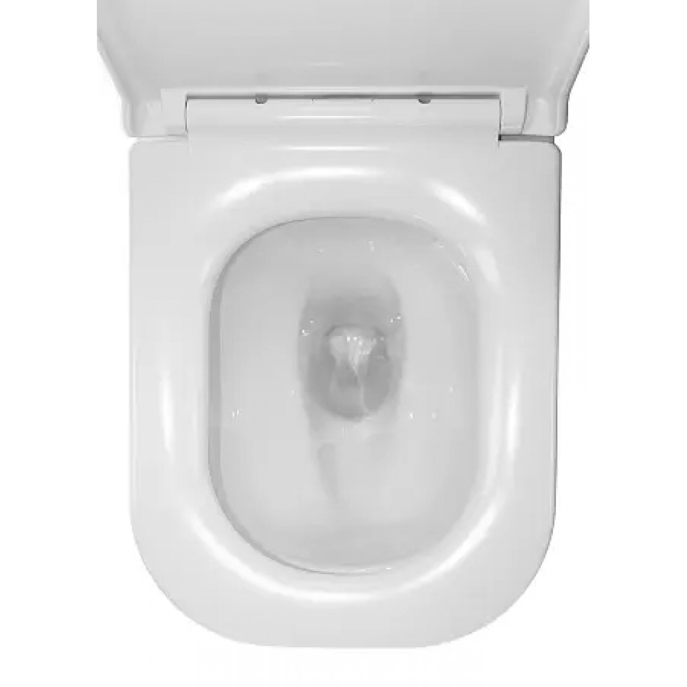 RIANO Унитаз напольный безободковый в комплекте с бачком и сиденьем дюропласт микролифт, смыв ТОРНАДО . Размер 620x355x790 мм (2 места)