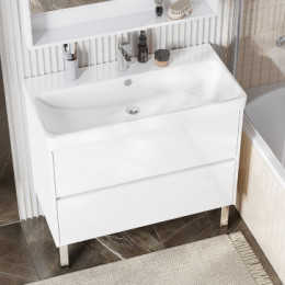 Сканди 90 Тумба Белый матовый/Белый глянец (БЕЗ УМЫВАЛЬНИКА Адриана-90)