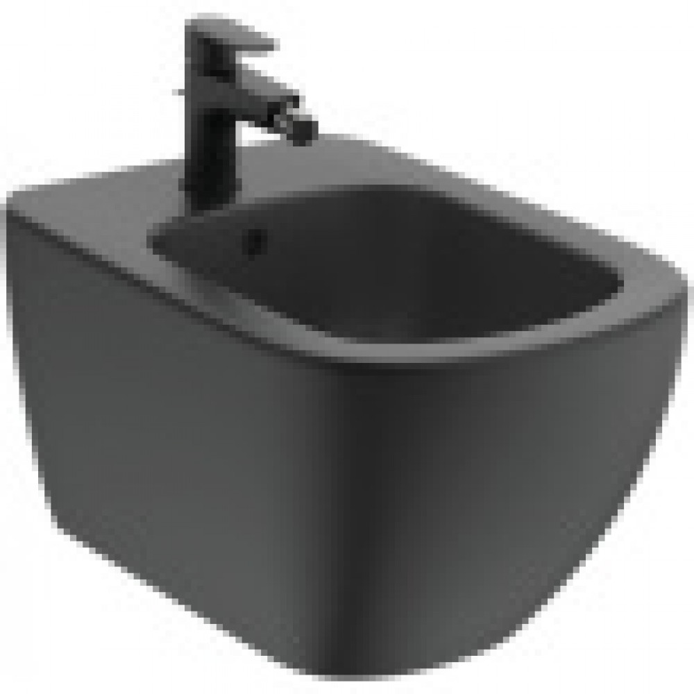 T3552V3 TESI BLACK Подвесное биде, с отверстием под смеситель, с отверстием перелива, с крепежом TT0299598 (для полностью скрытого монтажа)