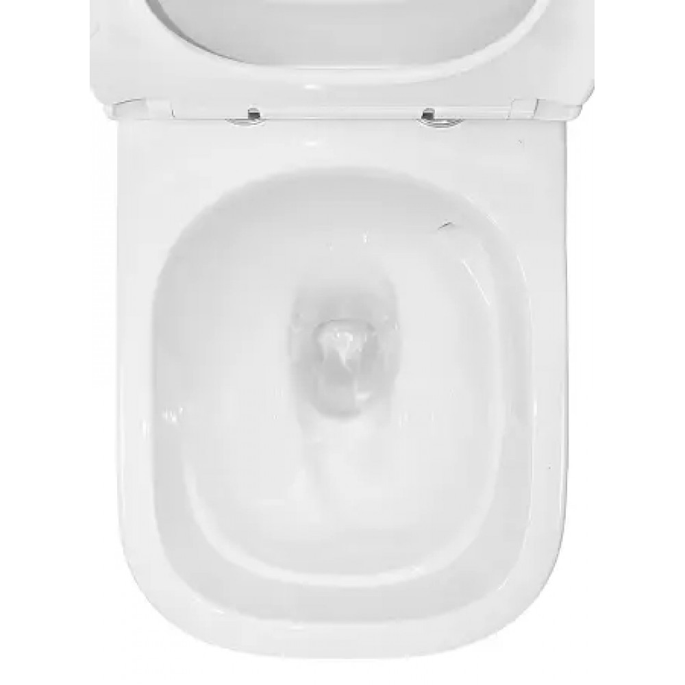 RIANO Унитаз напольный безободковый в комплекте с бачком и сиденьем дюропласт микролифт, смыв ТОРНАДО . Размер 620x355x790 мм (2 места)