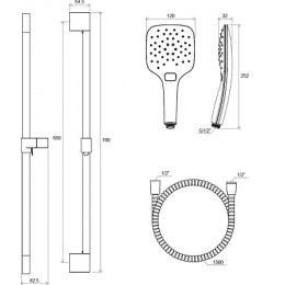 Душевой гарнитур - шланг 150 см, душевая лейка Air (3 функции), держатель (70см) 921.00