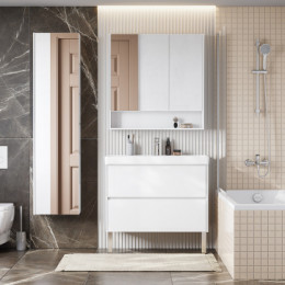 Сканди 90 Тумба Белый матовый/Белый глянец (БЕЗ УМЫВАЛЬНИКА Адриана-90)