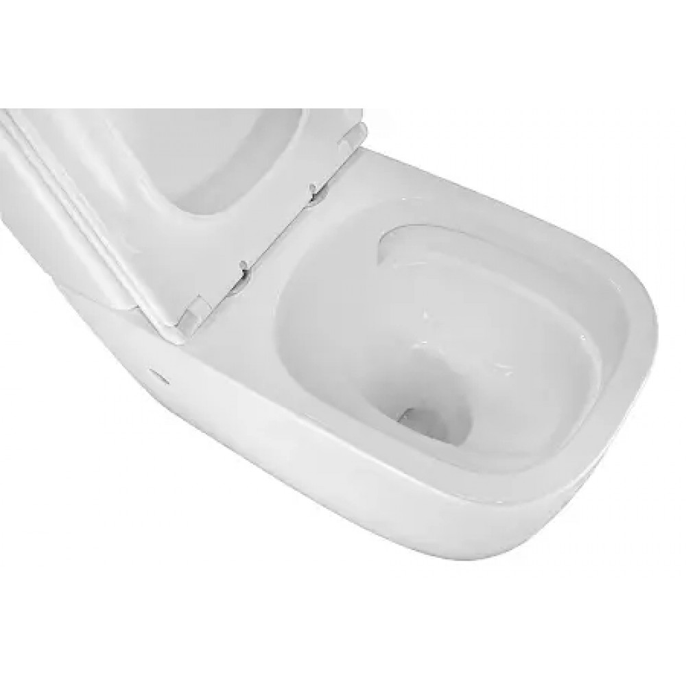 RIANO Унитаз напольный безободковый в комплекте с бачком и сиденьем дюропласт микролифт, смыв ТОРНАДО . Размер 620x355x790 мм (2 места)