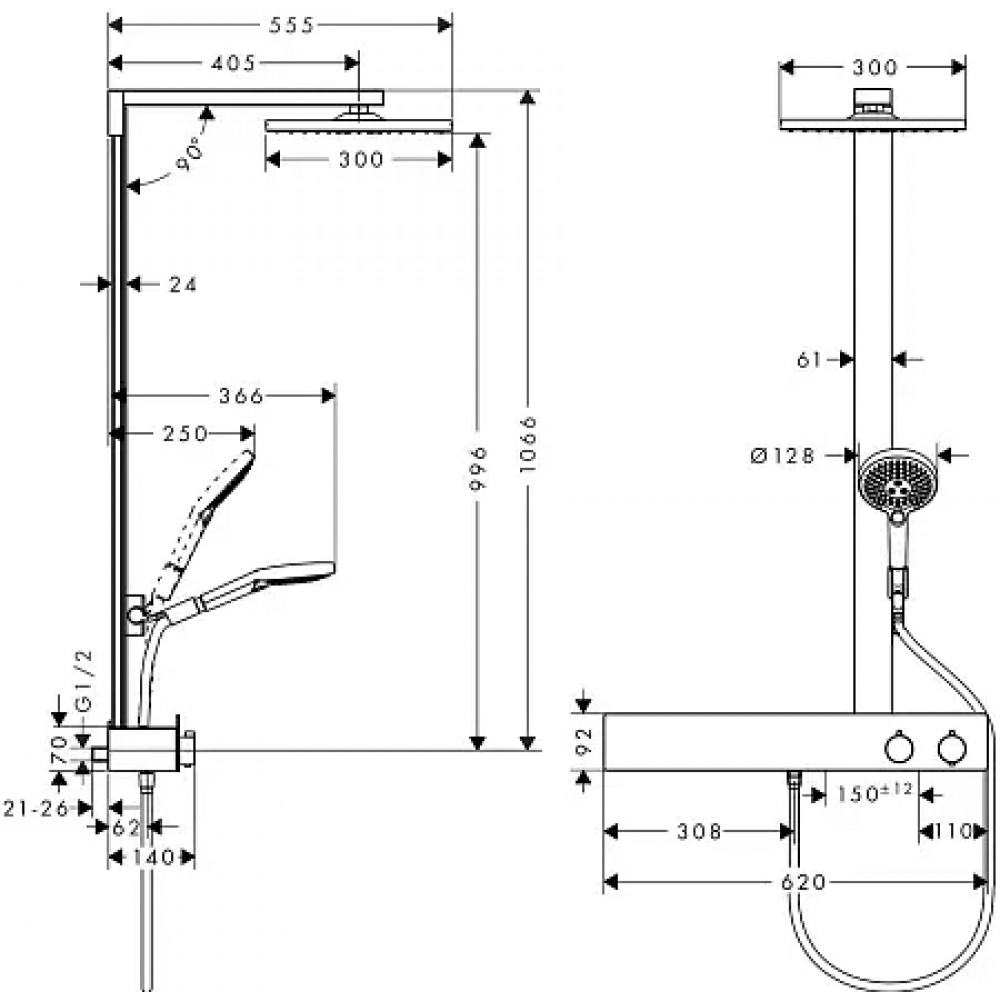 27363000 Raindance E 300 1jet Showerpipe 600 ST
